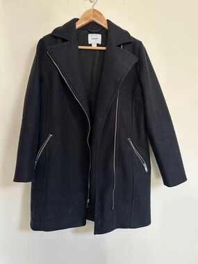 Old Navy Black Asymmetrical Zip Pea Coat